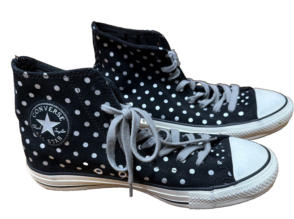 Converse Polka Dot Leather High Tops Women’s 9 Black Chuck Taylor